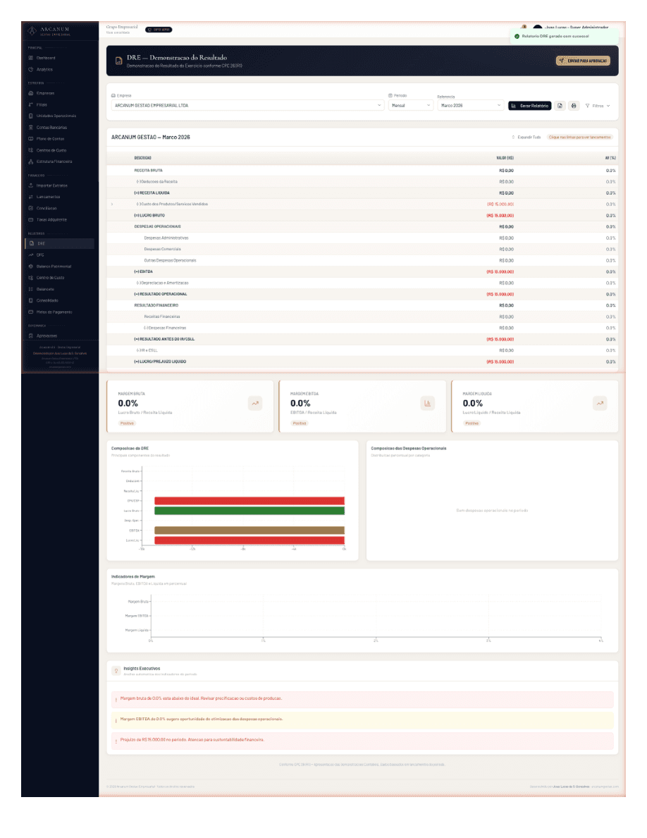 Demonstração de Resultado (DRE) na plataforma Arcanum